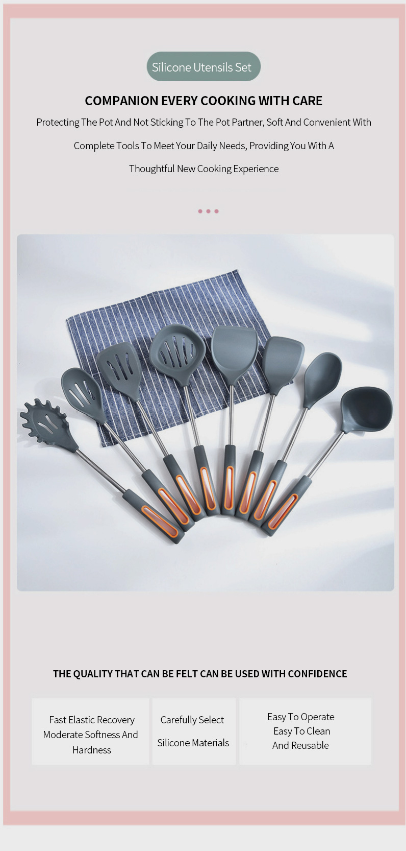 9-Piece Kitchen Set Stainless Steel Silicone Cooking Utensils with Eco-FriendlyNylon and 430 Stainless Steel Handles