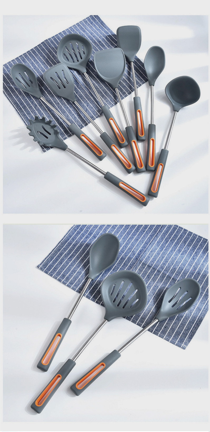 9-Piece Kitchen Set Stainless Steel Silicone Cooking Utensils with Eco-FriendlyNylon and 430 Stainless Steel Handles