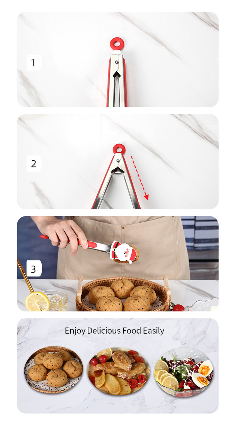 Hot Kitchen Utensil Christmas Items Food Clip Snowman Christmas Tree Silicone Food Tong
