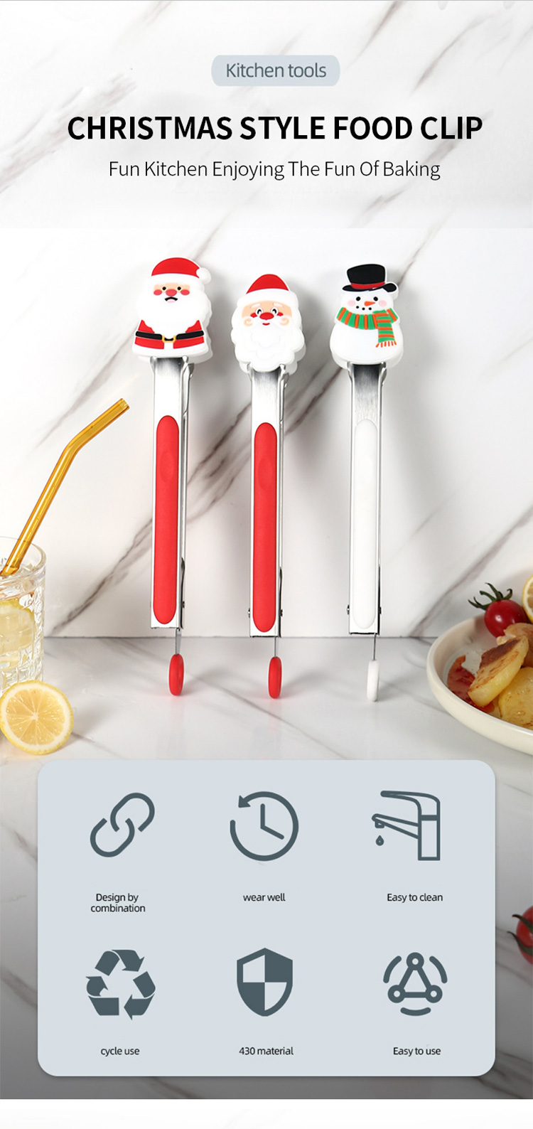 Hot Kitchen Utensil Christmas Items Food Clip Snowman Christmas Tree Silicone Food Tong