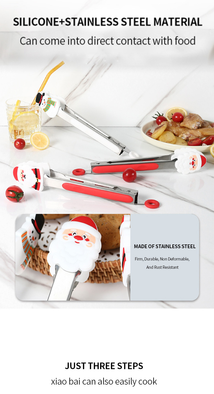 Hot Kitchen Utensil Christmas Items Food Clip Snowman Christmas Tree Silicone Food Tong