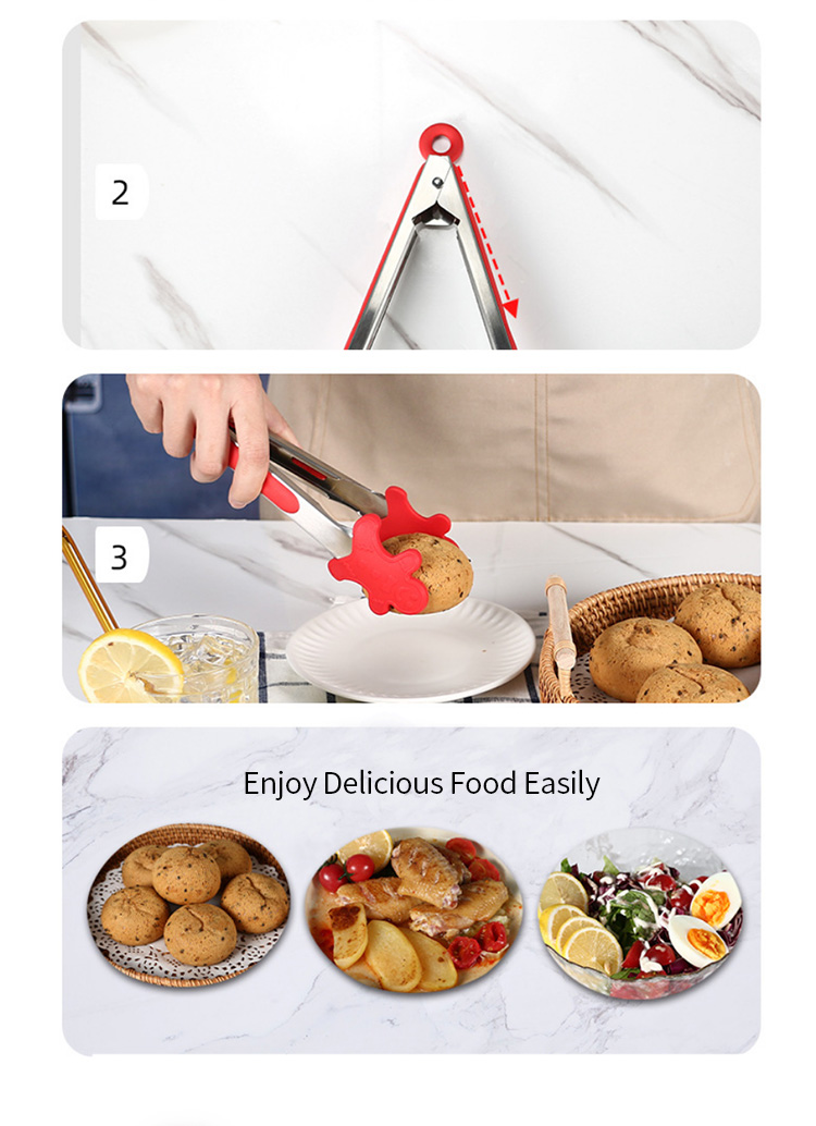 Christmas Food Tongs Kitchen Tongs Stainless Steel Food Clip With Silicone Tips for Cooking Non-Stick Heat Resistant BBQ Grill