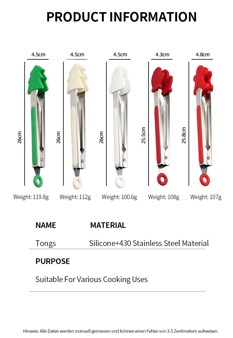 Christmas Food Tongs Kitchen Tongs Stainless Steel Food Clip With Silicone Tips for Cooking Non-Stick Heat Resistant BBQ Grill