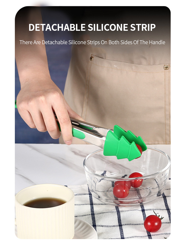 Christmas Food Tongs Kitchen Tongs Stainless Steel Food Clip With Silicone Tips for Cooking Non-Stick Heat Resistant BBQ Grill