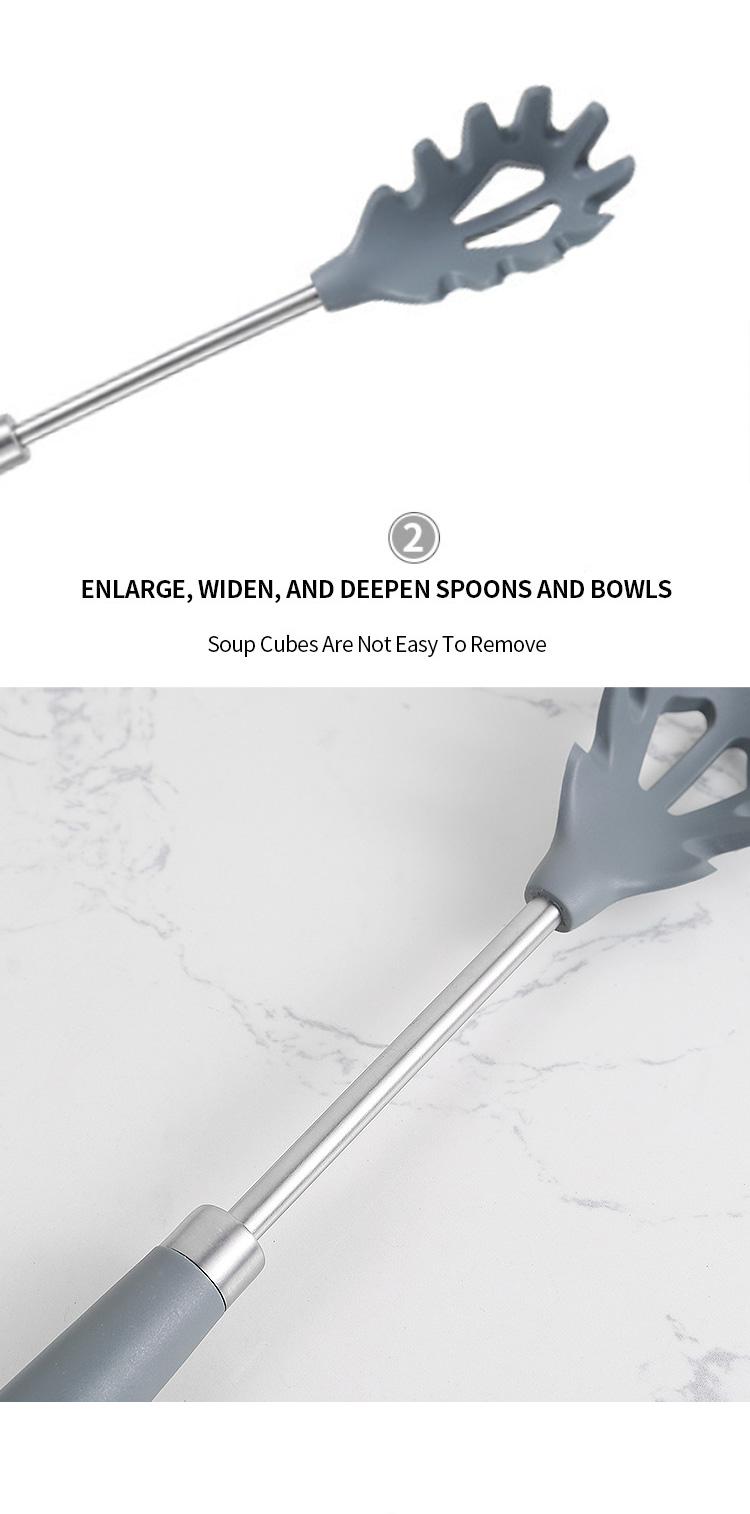 Heat Resistant Silicone Past Fork Spoon Spaghetti Strainer Server Spoon with Stainless steel Handle