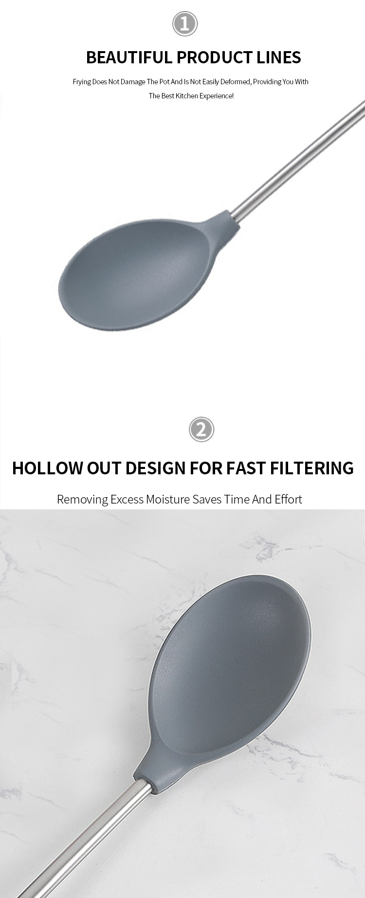 Factory Supply High Quality Silicone Cooking Kitchen Mixing Spoons