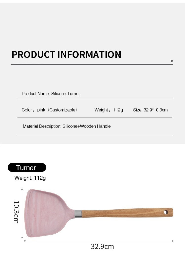 Customized Food Grade Silicone Non Stick Kitchen Cooking Utensils Accessories Silicone Turner Spatula