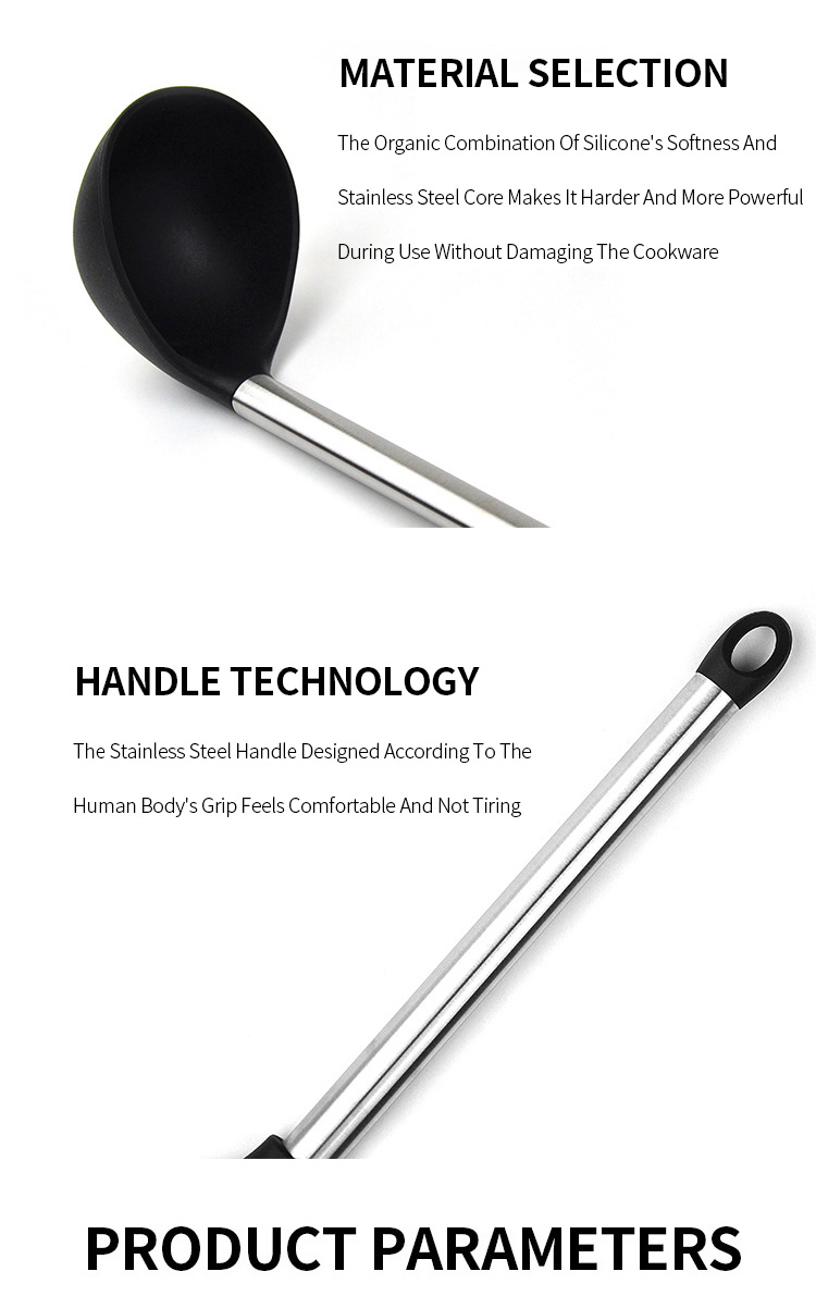 High Quality Heat Resistant Silicone Soup Ladle With Stainless Steel Handle Cooking Tools Kitchen Accessories Set