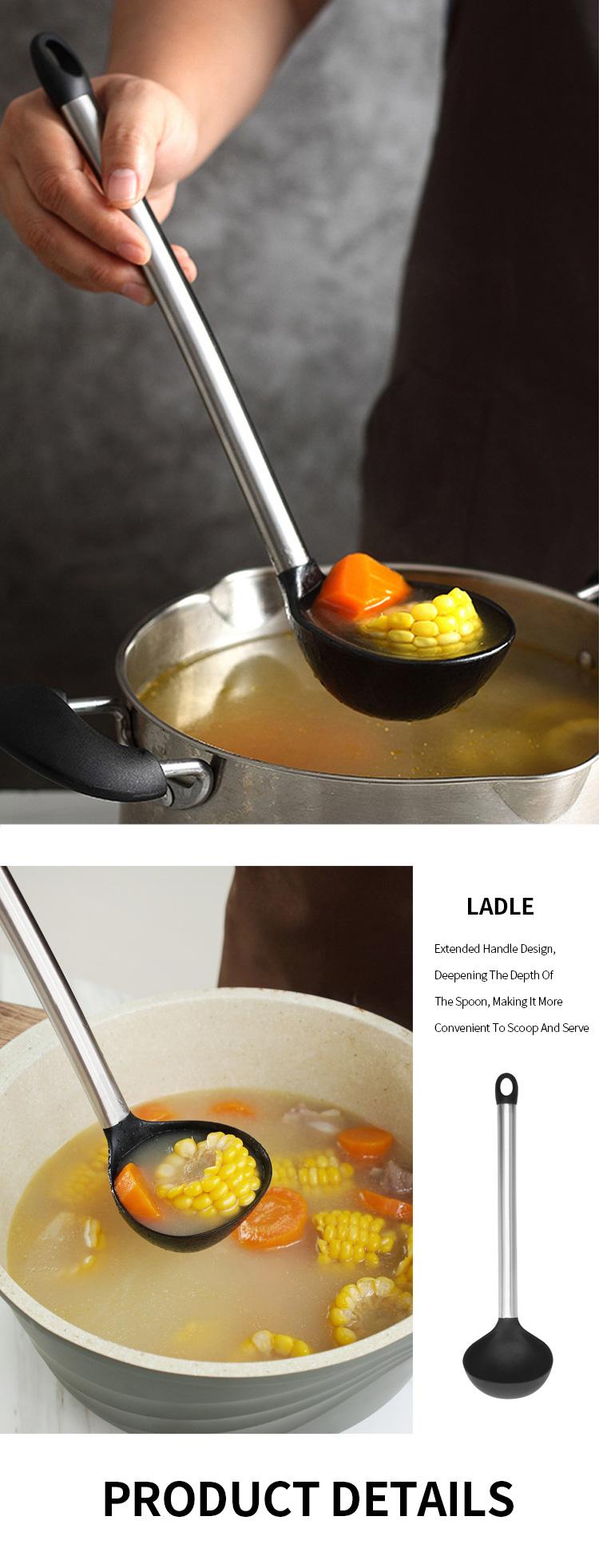 High Quality Heat Resistant Silicone Soup Ladle With Stainless Steel Handle Cooking Tools Kitchen Accessories Set