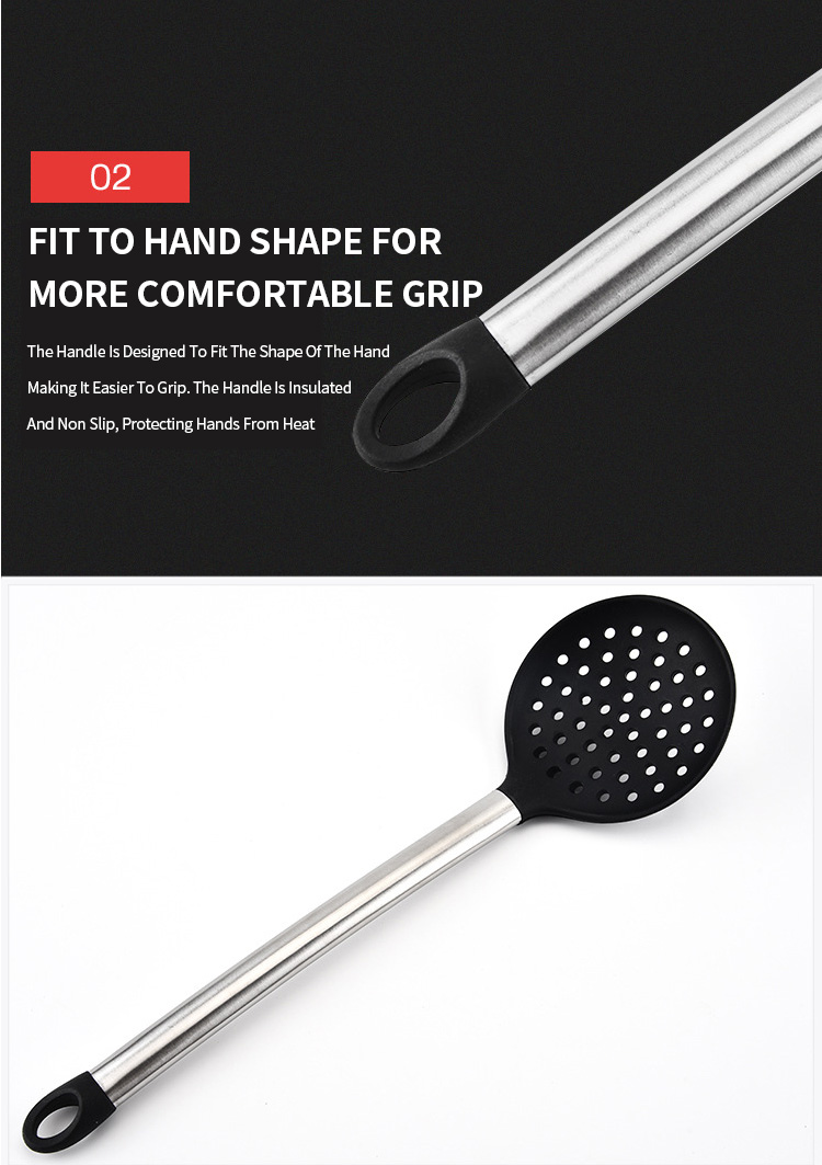 Silicone Slotted Spoon Kitchen accessories Non Stick Cooking Utensils Skimmer with Stainless steel handle