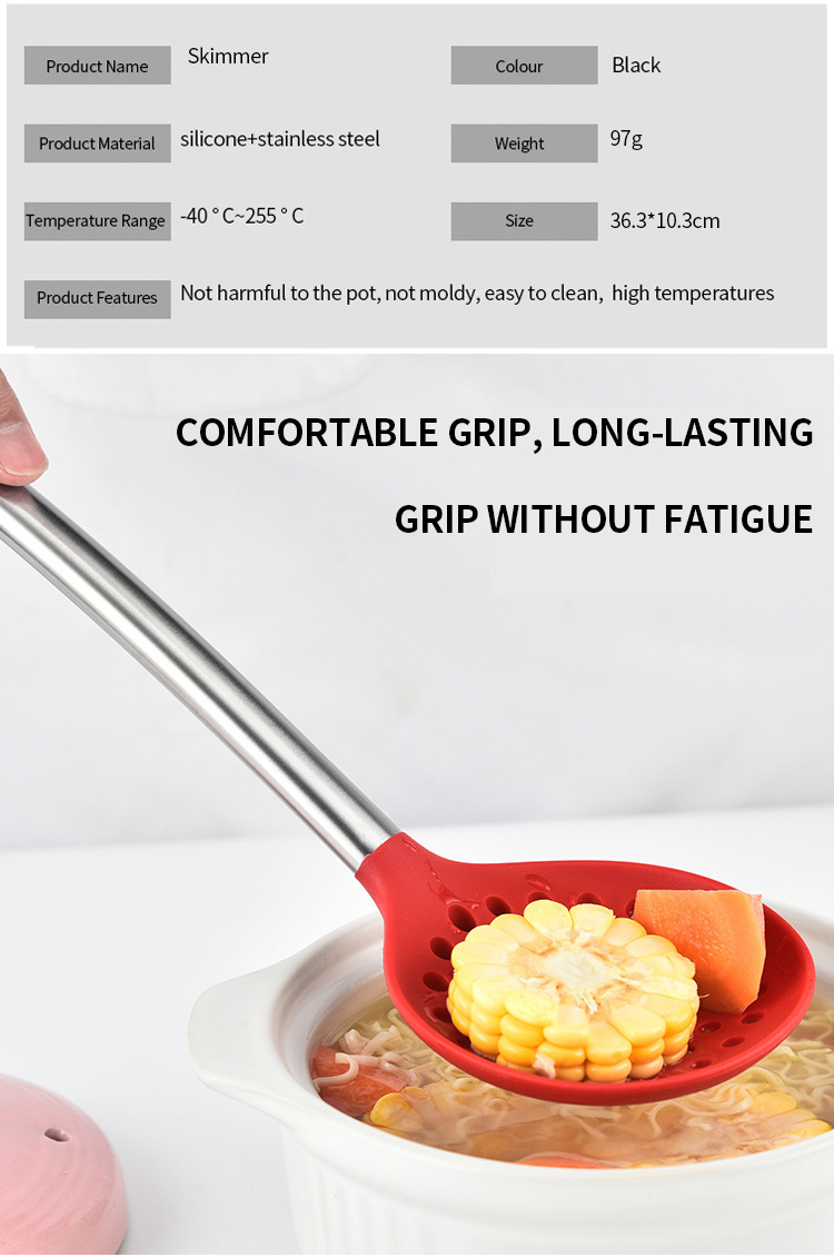 Silicone Slotted Spoon Kitchen accessories Non Stick Cooking Utensils Skimmer with Stainless steel handle