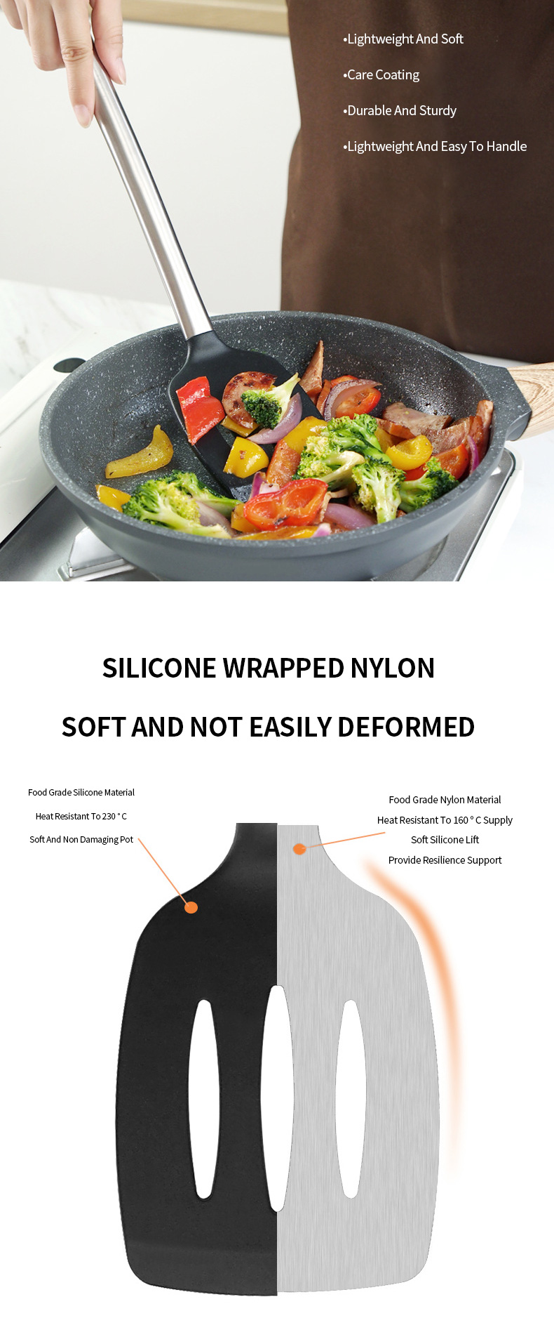 New Fashion Nonstick Turner Food Grade cooking slotted spatula kitchen utensil silicone turner