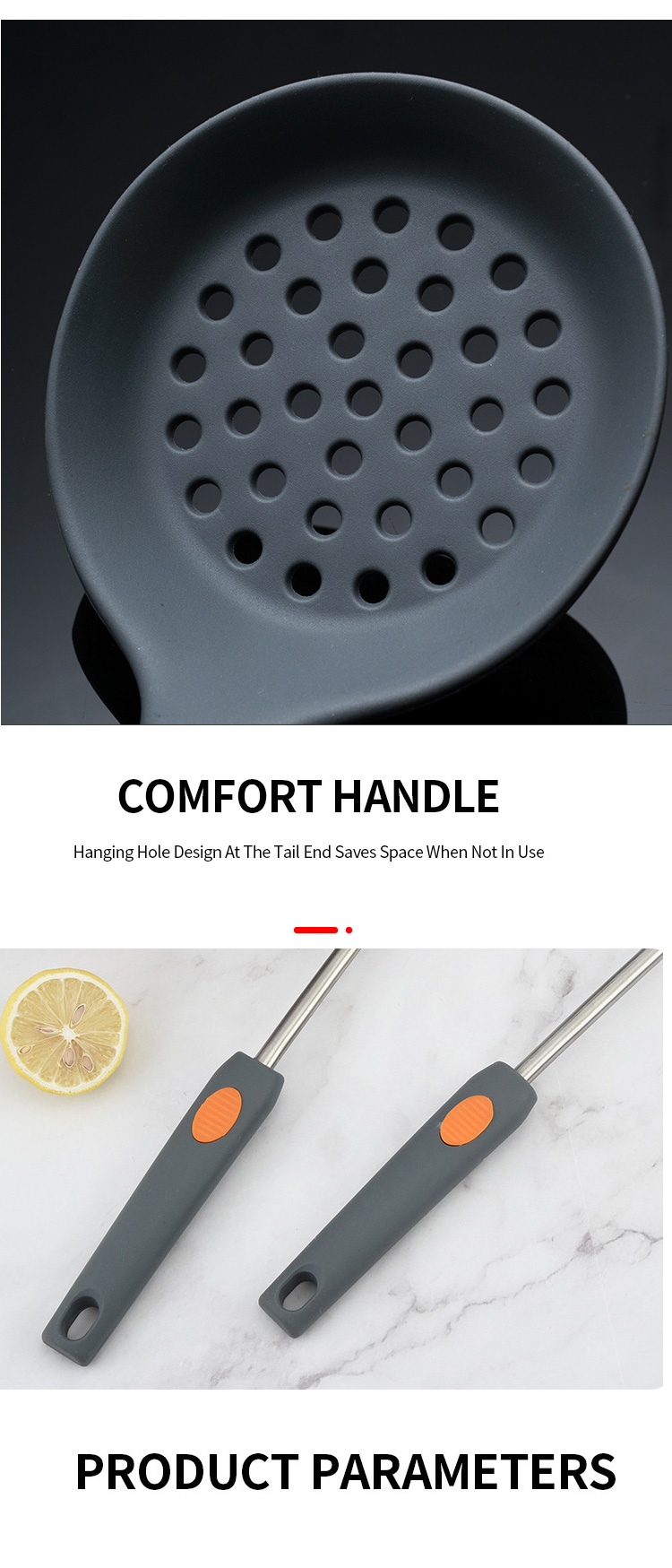 Silicone Slotted Spoon Skimmer for Cooking Scoop Colander Spoon with stainless steel Handle Strainer Spoon