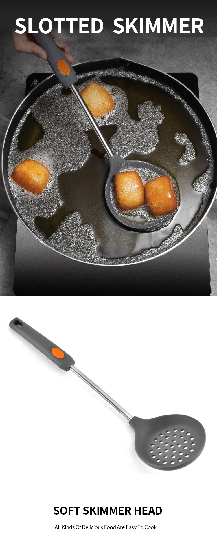 Silicone Slotted Spoon Skimmer for Cooking Scoop Colander Spoon with stainless steel Handle Strainer Spoon
