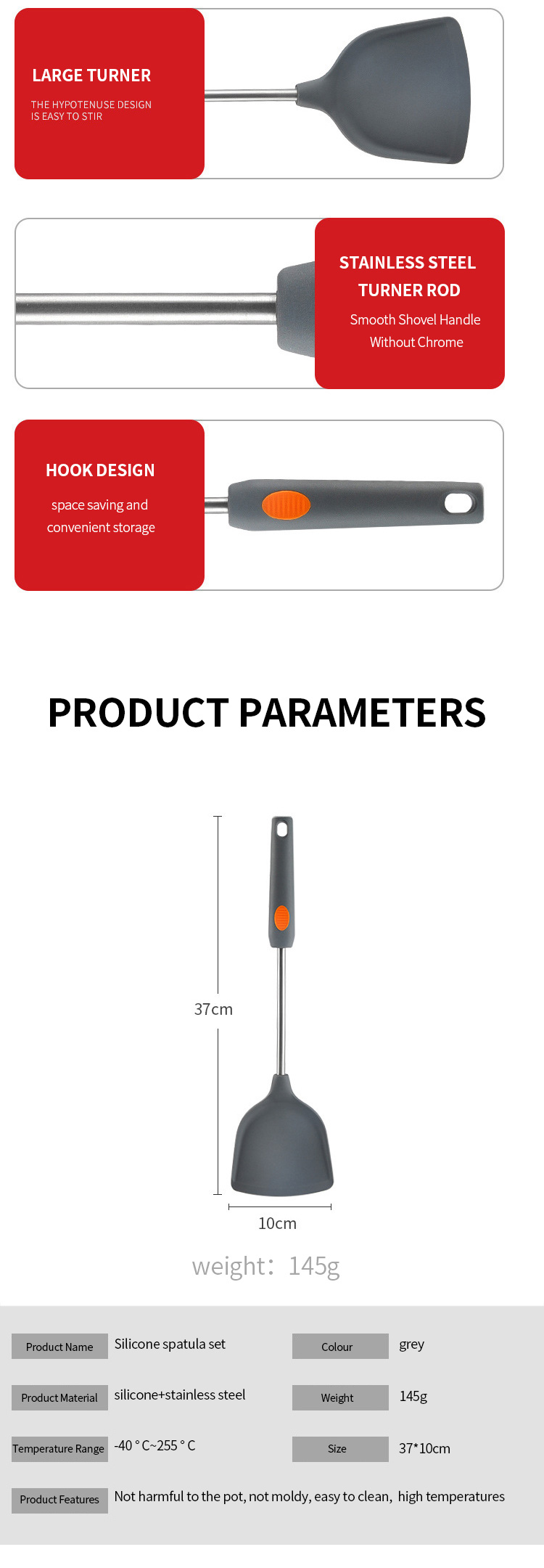 Silicone Spatula for Nonstick Cookware Cooking Utensil for Burger Pancake Turner Fish Spatula Cooking Turner