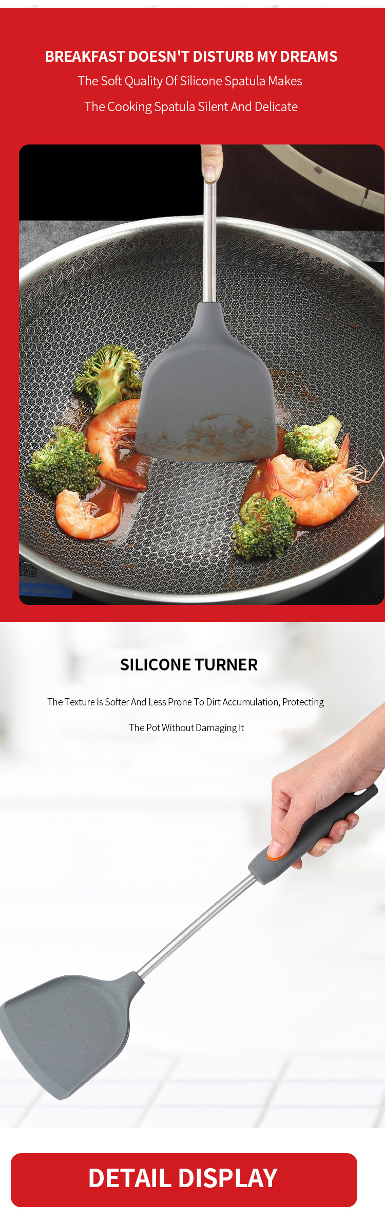 Silicone Spatula for Nonstick Cookware Cooking Utensil for Burger Pancake Turner Fish Spatula Cooking Turner