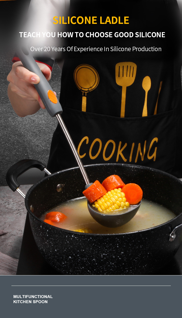 Kitchen Utensils High Quality Custom Silicone stainless steel Handle Food Serving Soup Ladle Spoon