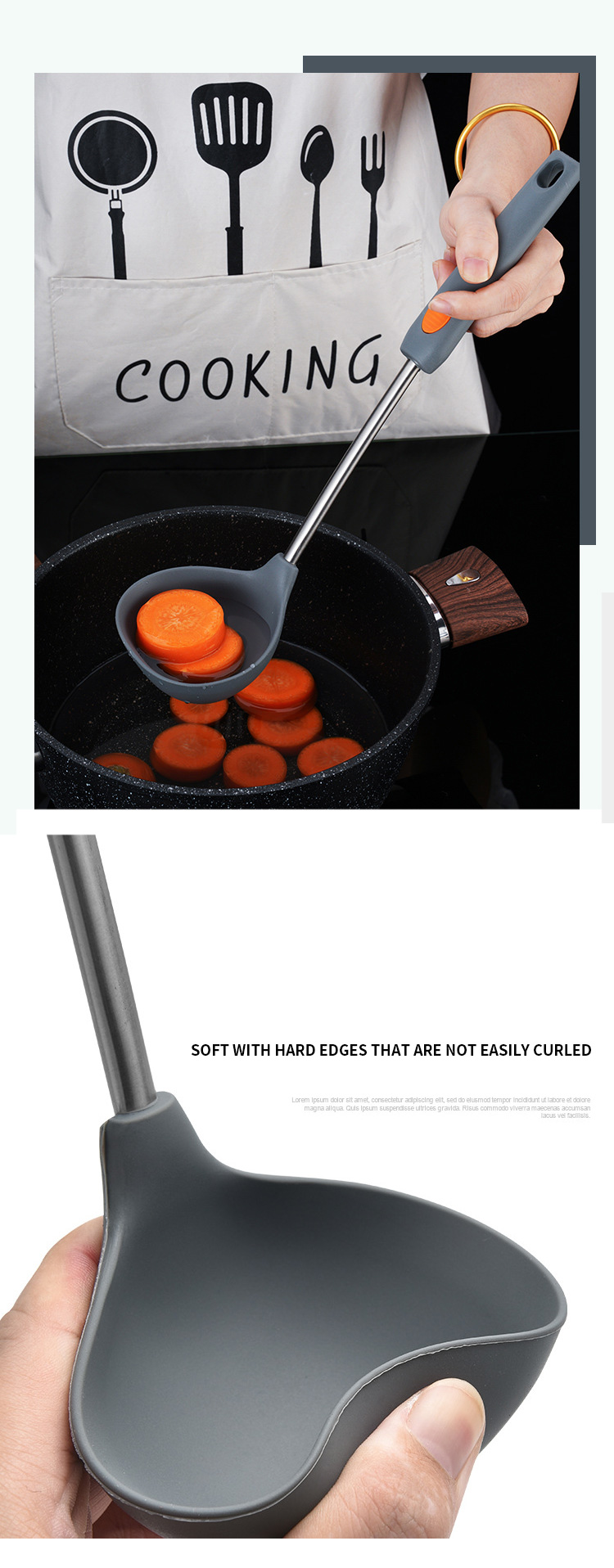 Kitchen Utensils High Quality Custom Silicone stainless steel Handle Food Serving Soup Ladle Spoon