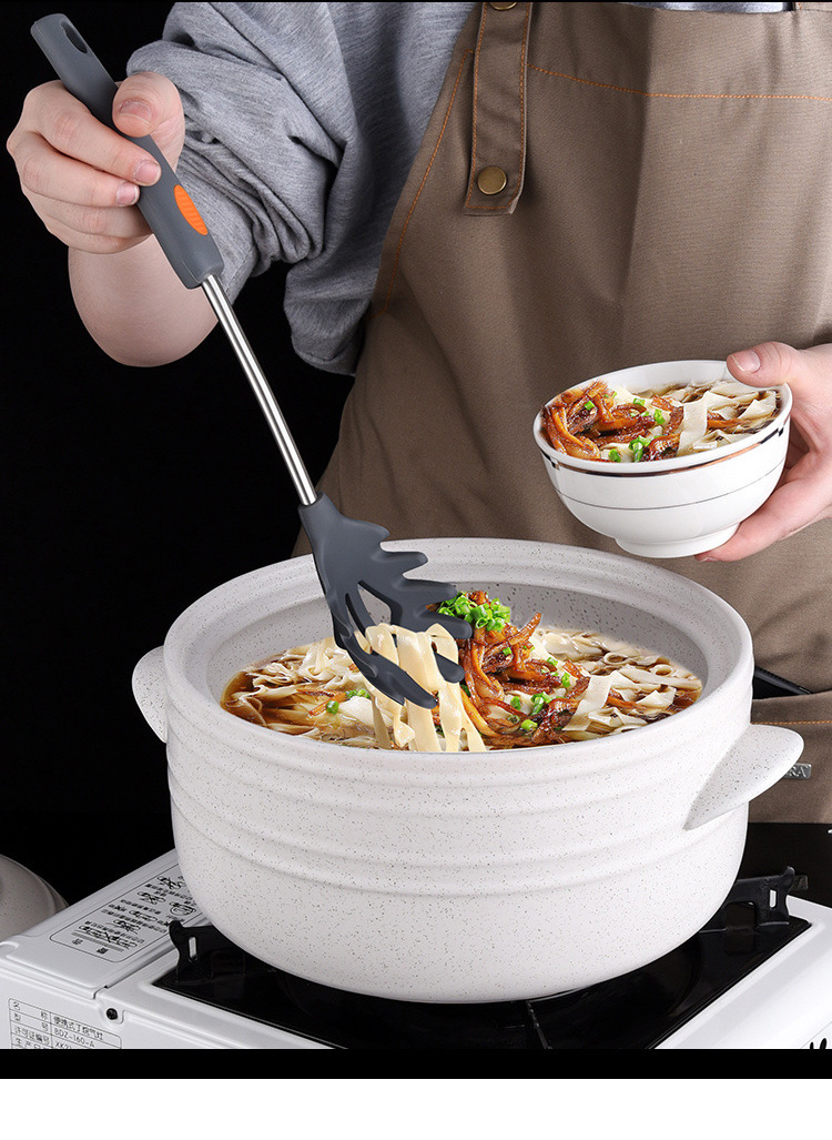 Silicone Pasta Server Kitchen Utensil Kitchen Accessories Silicone Stainless Steel Spaghetti Strainer Server Fork Spoon