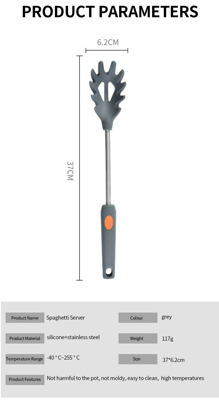 Silicone Pasta Server Kitchen Utensil Kitchen Accessories Silicone Stainless Steel Spaghetti Strainer Server Fork Spoon