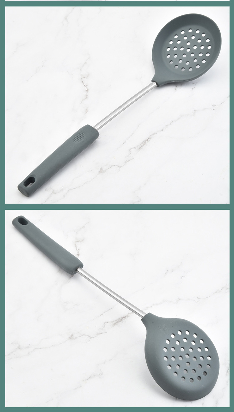 Heat Resistant Kitchen Silicone Slotted Spoon Non Stick Cooking Utensils Skimmer with Stainless steel handle Utensils