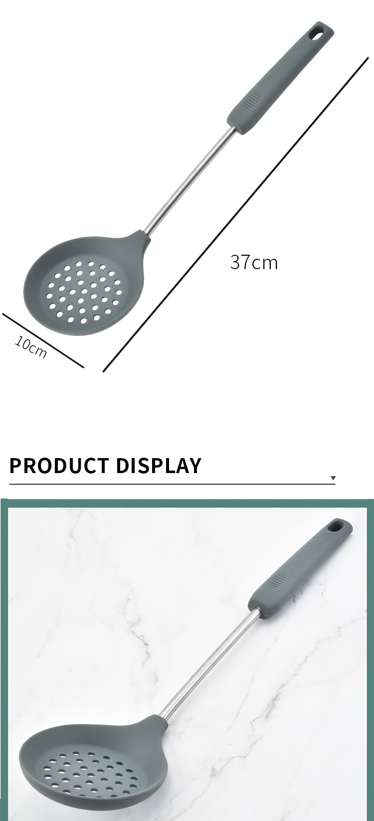 Heat Resistant Kitchen Silicone Slotted Spoon Non Stick Cooking Utensils Skimmer with Stainless steel handle Utensils