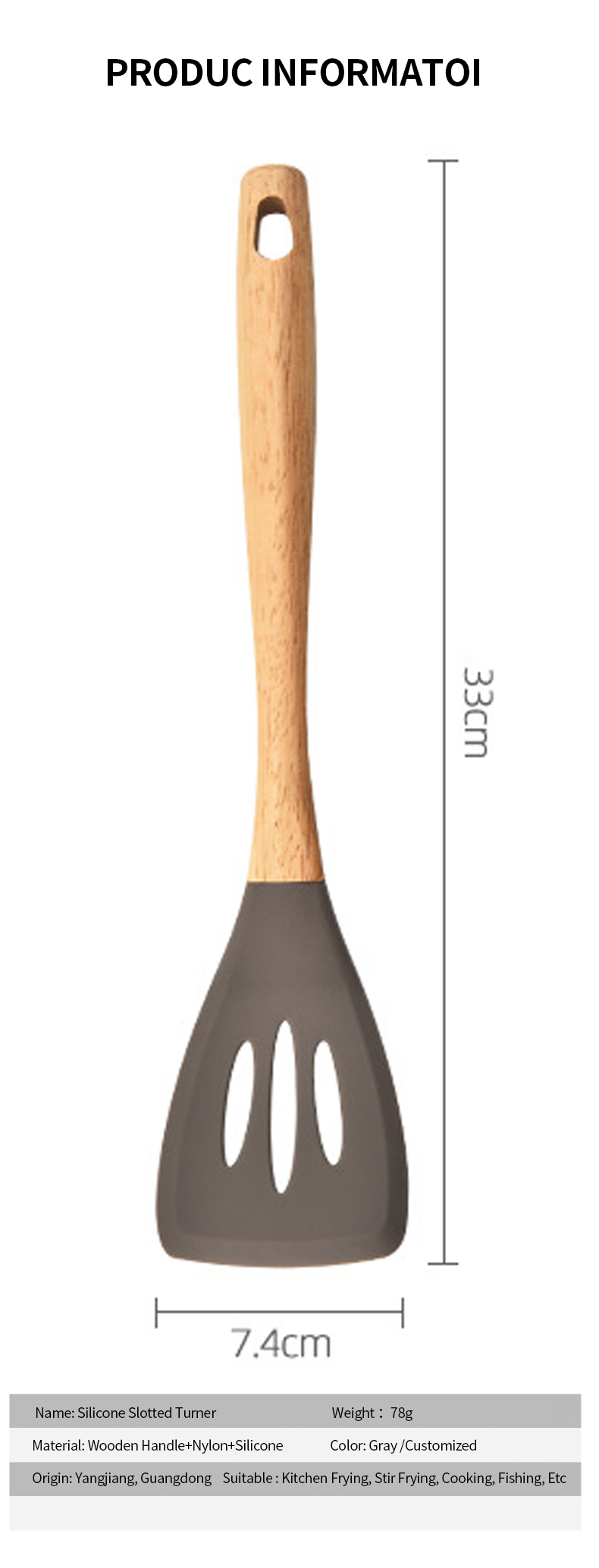 Spaghetti Server Spoon Turner Kitchen Tool Silicone Slotted Turner Spatula with Wood Handle