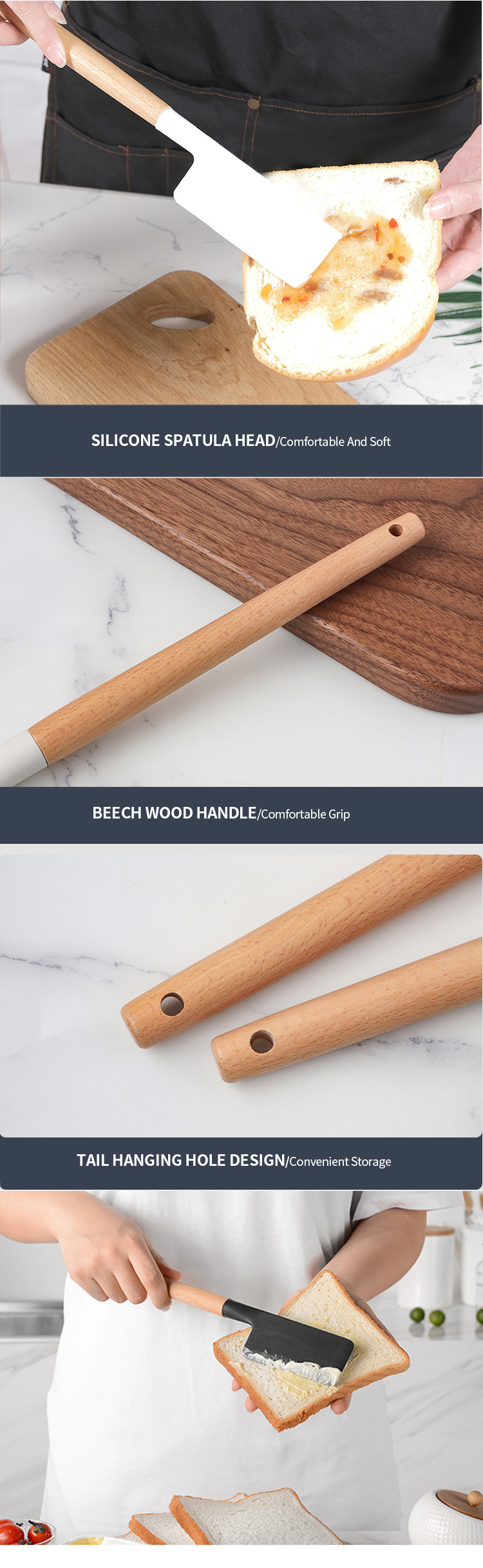 High Quality Nonstick Heat Resistant Silicone Cake Cream Spatula baking accessories silicone spatula with wooden handle