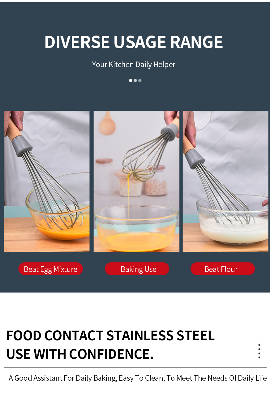 Hot Sell Silicone kitchenware cream whisk tools hand whisk baking beater with wooden handle