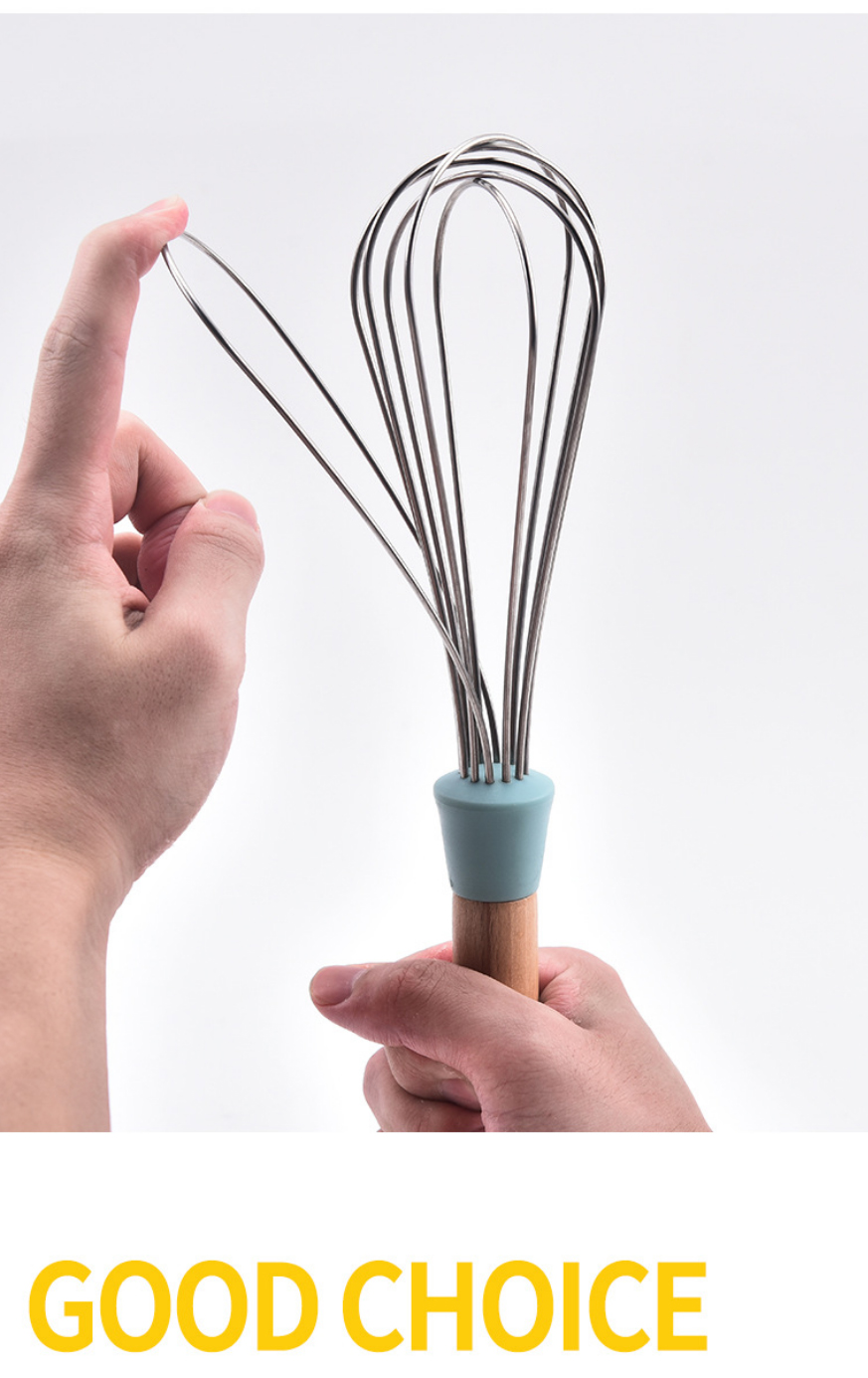 Hot Sell Silicone kitchenware cream whisk tools hand whisk baking beater with wooden handle