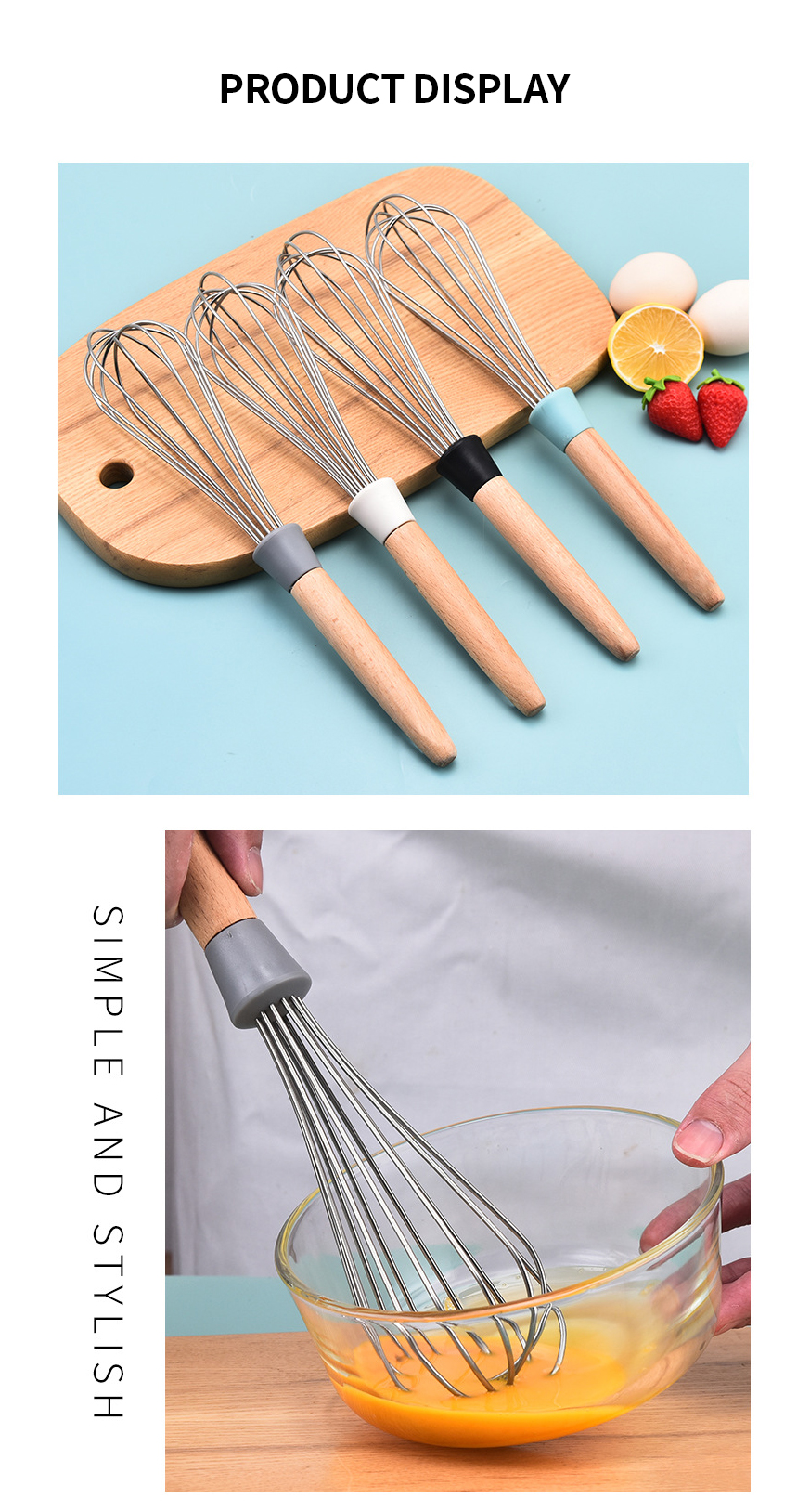 Hot Sell Silicone kitchenware cream whisk tools hand whisk baking beater with wooden handle