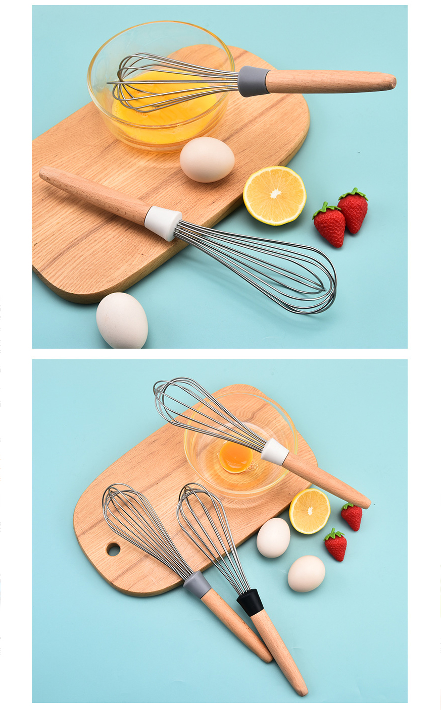Hot Sell Silicone kitchenware cream whisk tools hand whisk baking beater with wooden handle