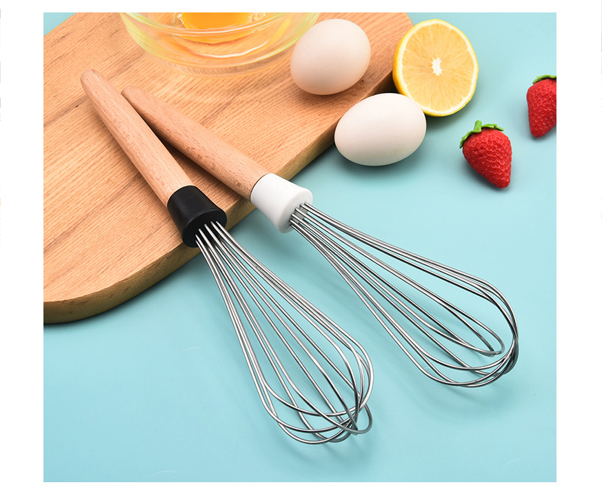 Hot Sell Silicone kitchenware cream whisk tools hand whisk baking beater with wooden handle