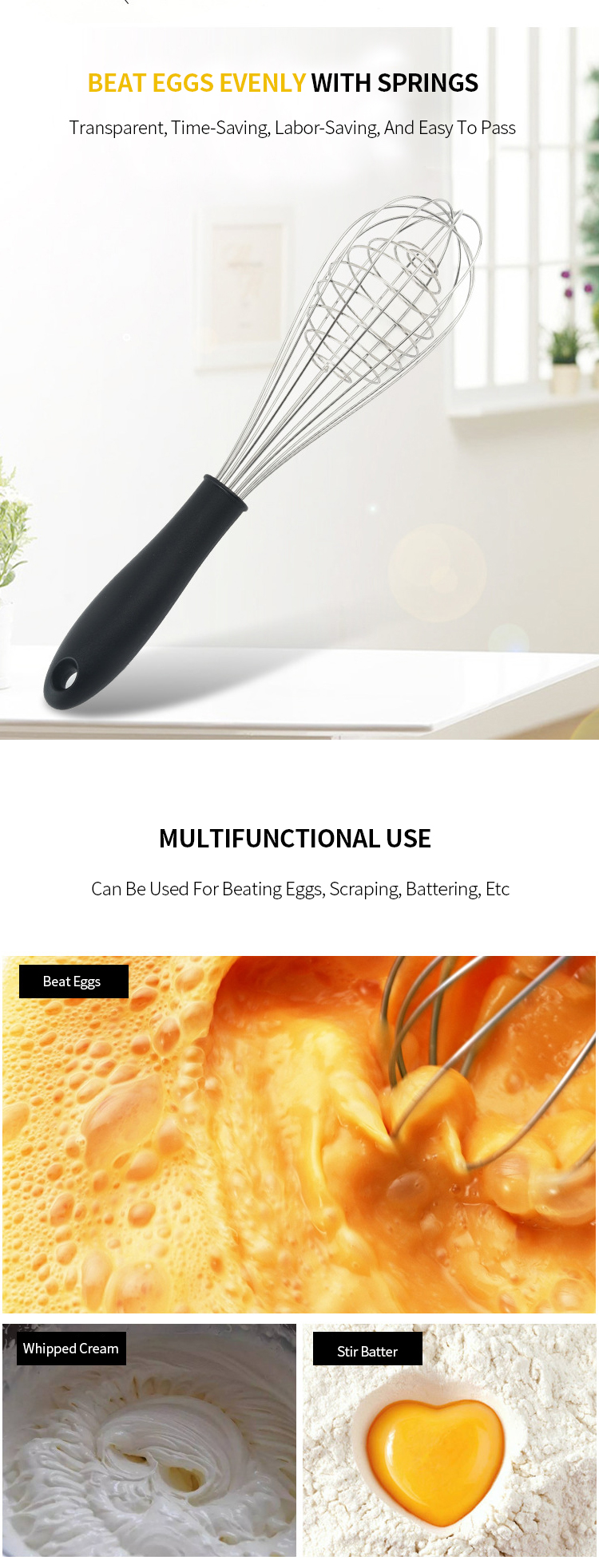 Factory TPR Handle Egg Beater Multi-Function Mixer Stainless Steel Egg Beater Manual