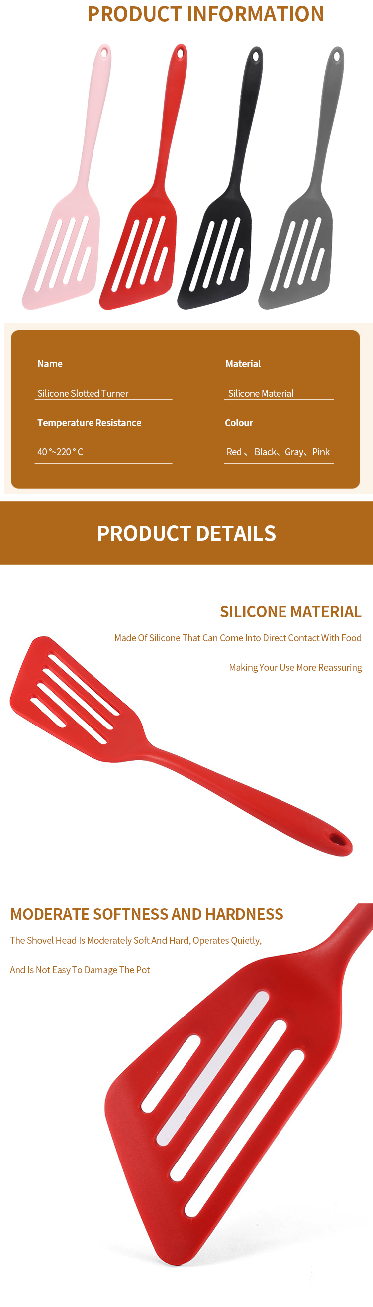 Non-Stick Silicone Slotted Flipper Turner Fish Spatula Kitchen Cooking Oblique Leak Shovel Tool Shovel Steak Frying Shovel