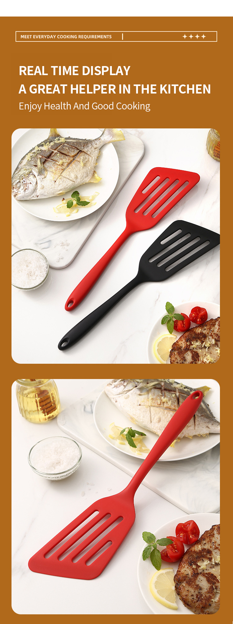 Non-Stick Silicone Slotted Flipper Turner Fish Spatula Kitchen Cooking Oblique Leak Shovel Tool Shovel Steak Frying Shovel