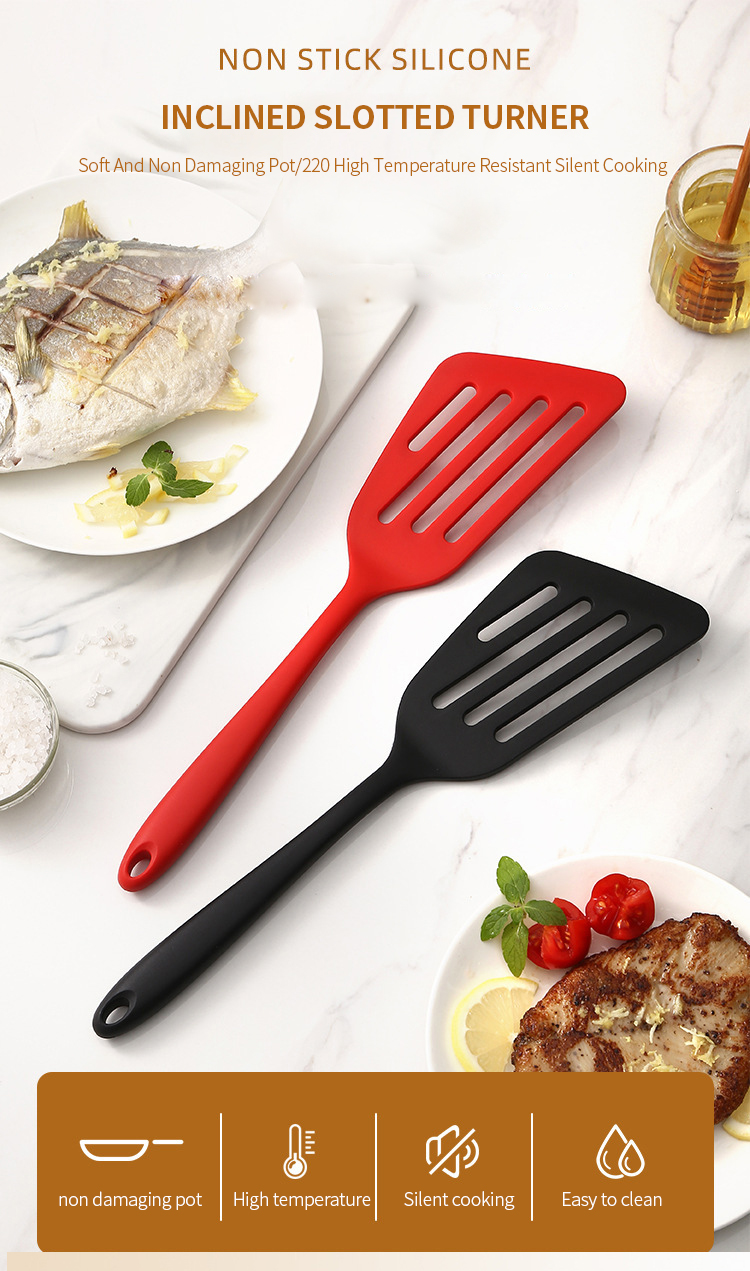 Non-Stick Silicone Slotted Flipper Turner Fish Spatula Kitchen Cooking Oblique Leak Shovel Tool Shovel Steak Frying Shovel