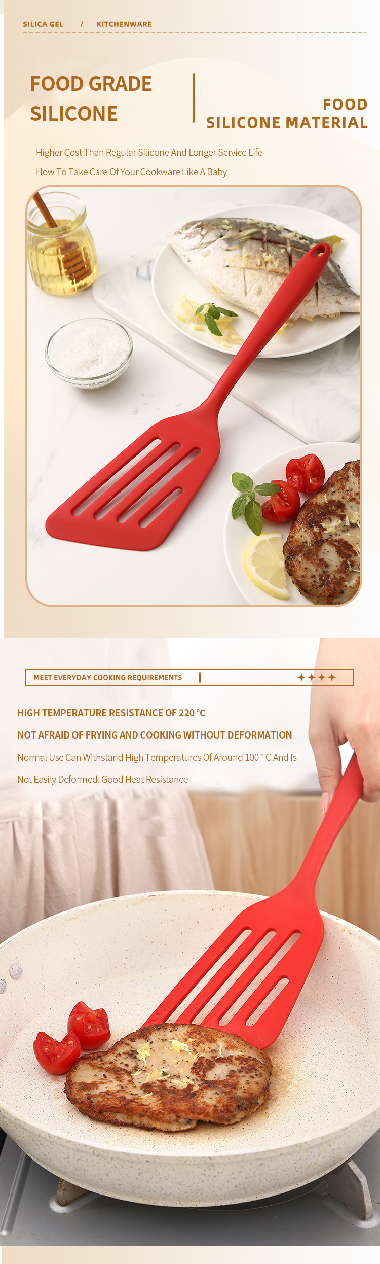 Non-Stick Silicone Slotted Flipper Turner Fish Spatula Kitchen Cooking Oblique Leak Shovel Tool Shovel Steak Frying Shovel