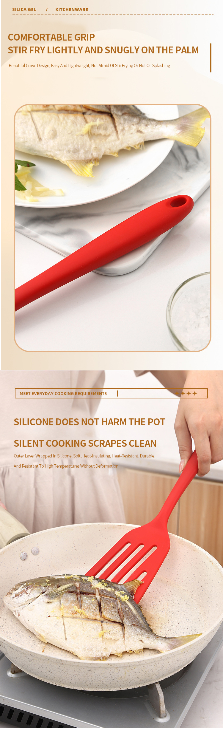 Non-Stick Silicone Slotted Flipper Turner Fish Spatula Kitchen Cooking Oblique Leak Shovel Tool Shovel Steak Frying Shovel
