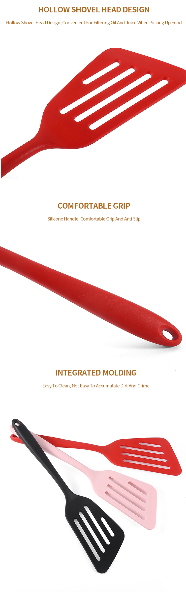 Non-Stick Silicone Slotted Flipper Turner Fish Spatula Kitchen Cooking Oblique Leak Shovel Tool Shovel Steak Frying Shovel