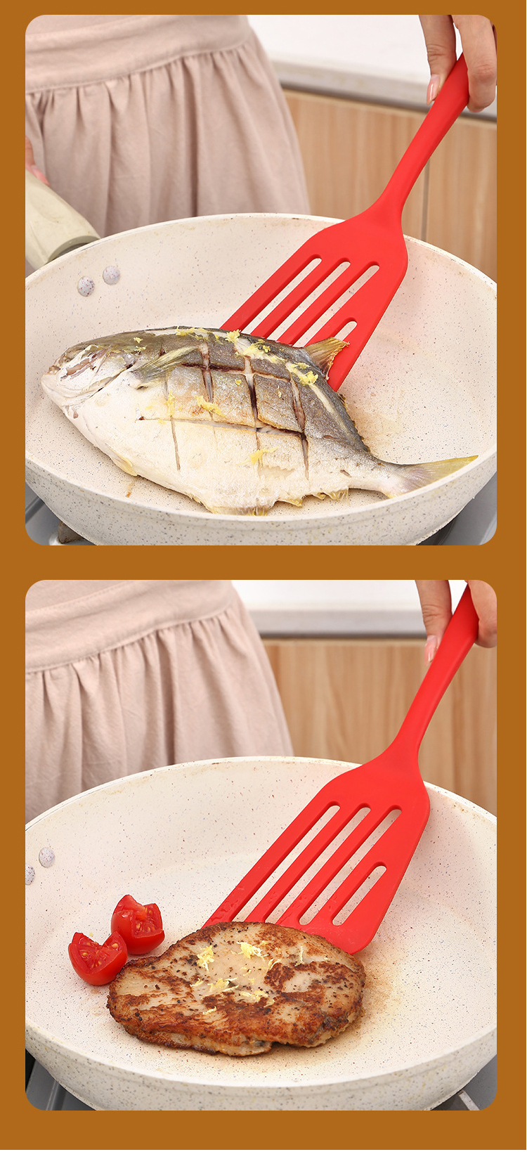 Non-Stick Silicone Slotted Flipper Turner Fish Spatula Kitchen Cooking Oblique Leak Shovel Tool Shovel Steak Frying Shovel