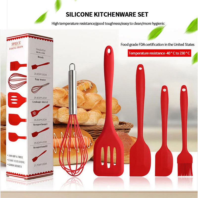 5 Pcs Kitchen Utensil Set Home And Kitchen Cooking Accessories Heat Resistant Silicone Kitchen Utensils Cooking Spatula Set