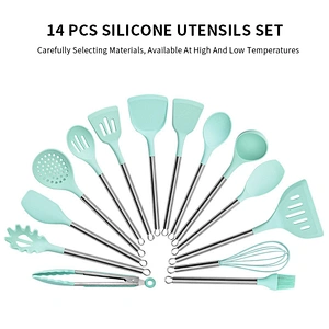 Hot Sale 14Pcs Stainless Steel Handle Silicone kitchen cooking utensils Cookware Kitchen accessories Sets of Kitchen Utensil