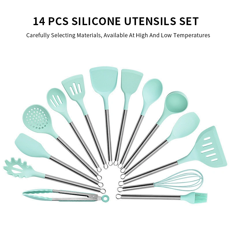 Hot Sale 14Pcs Stainless Steel Handle Silicone kitchen cooking utensils Cookware Kitchen accessories Sets of Kitchen Utensil