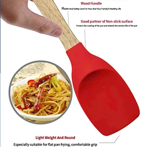 Silicone Spoonula Spatula Spoon Kitchen Tools Wooden Handle Silicone Kitchenware Silicone Salad Spoon Non Stick Spoontula