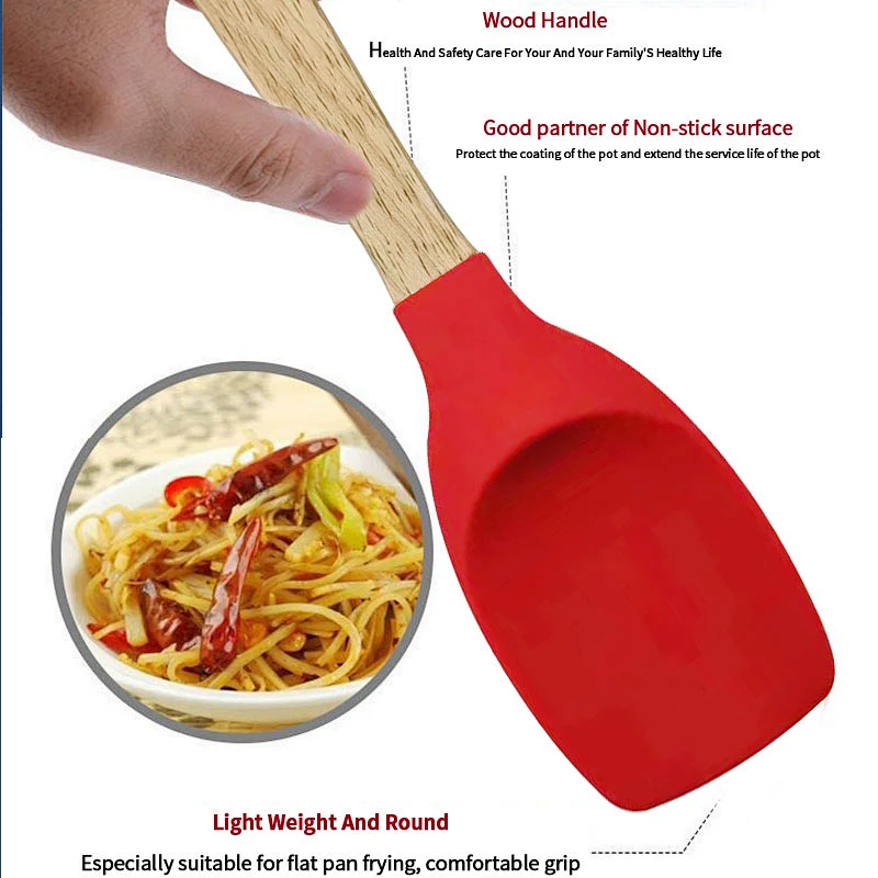 Silicone Spoonula Spatula Spoon Kitchen Tools Wooden Handle Silicone Kitchenware Silicone Salad Spoon Non Stick Spoontula