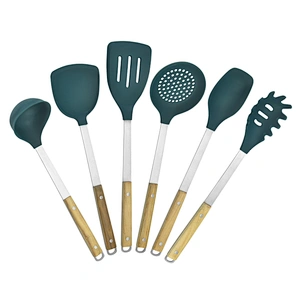6set wooden handle kitchenware non stick stainless steel kitchen accessories silicone cooking kitchen utensil set