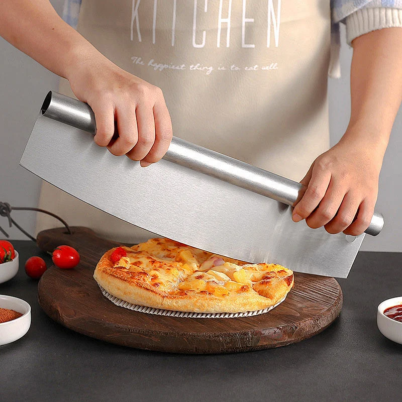 Pizza Cutter Outdoor Pizza Accessories Sharp Stainless Steel Pizza Slicer Knife Cutter Rocker Knife With Plastic Blade Sheath