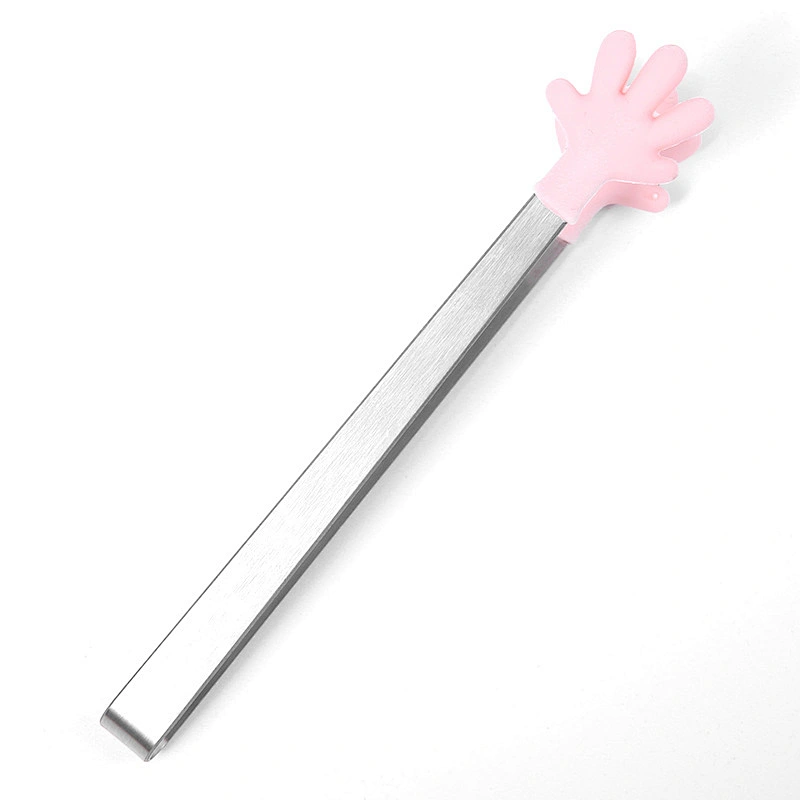 Hot Sale Silicone Mini Clips Salad Serving Bbq Ice Tongs Stainless Steel Handle Utensil Kitchen Tools Hand Shape Food Clip