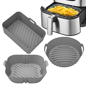 3pcs Reusable Air Fryer Silicone Pot Basket Liner Baking Mould Sets Food Safe Air Fryer Silicone Baking Tray Mats For Air Fryer